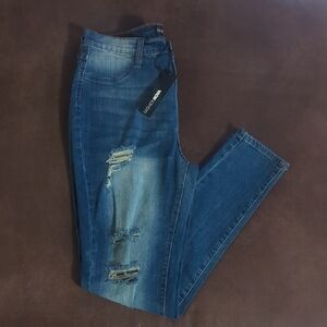 Fashion Nova Dark Blue Ripped Skinny Jeans